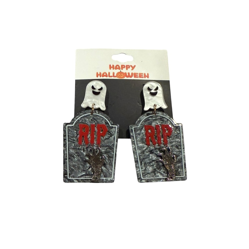 Halloween Spooky Ghost & R.I.P. Tombstone Dangle Earrings